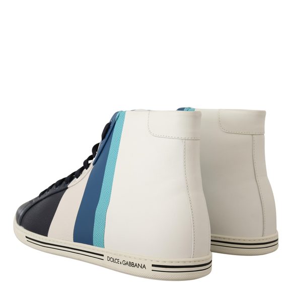 Dolce & Gabbana Blue White Leather High Top Sneakers - Picture 3 of 6